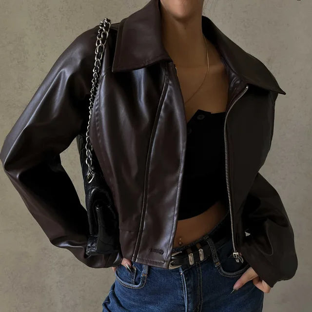 Zipper Retro Pu Jackets Winter Temperament Basic Coats Female Autumn Leather Jacket Woman