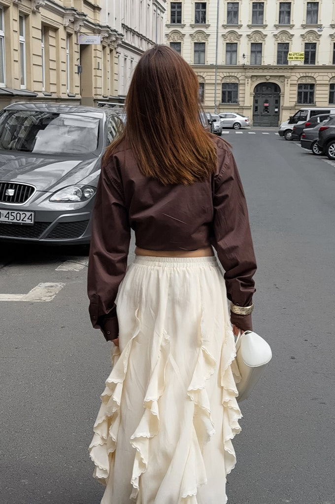 Apricot Ruffle Lace Trim Skirt
