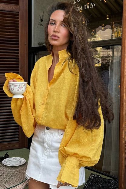 Stand-collar Loose Long-sleeve Shirt Blouse