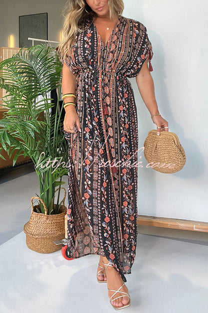 Style Unique Print V-neck Loose Maxi Dress