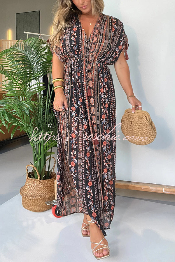 Style Unique Print V-neck Loose Maxi Dress