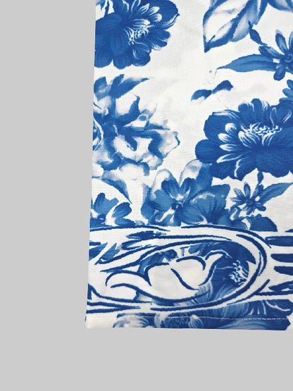 A-line Loose Flower Print Split-joint Lapel Maxi Dresses