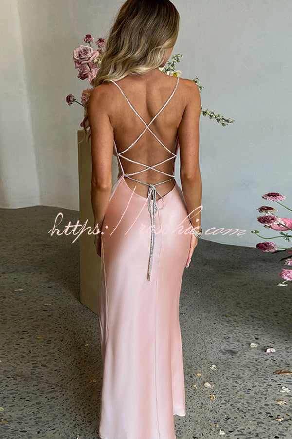 Backless Suspender High Slit Slim Maxi Dress