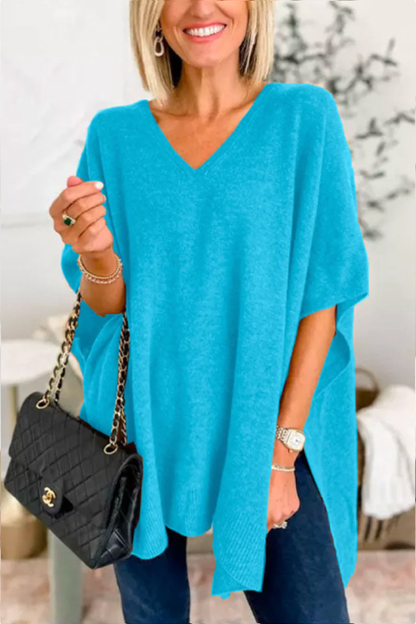 V Neck Loose Fit Poncho Sweater
