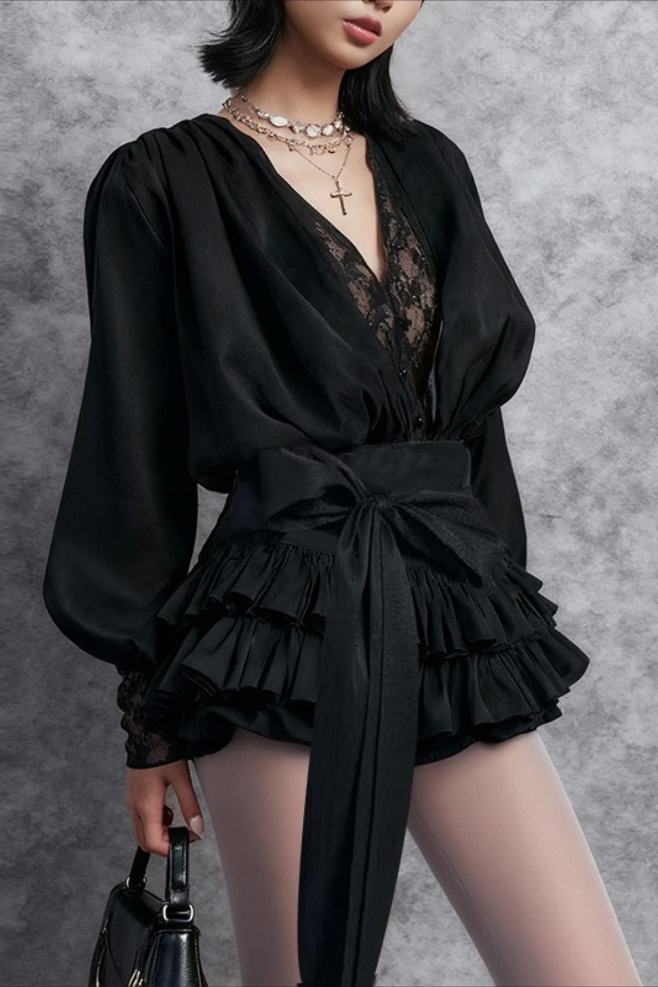 Lace Ruffled Long Sleeve Mini Dress