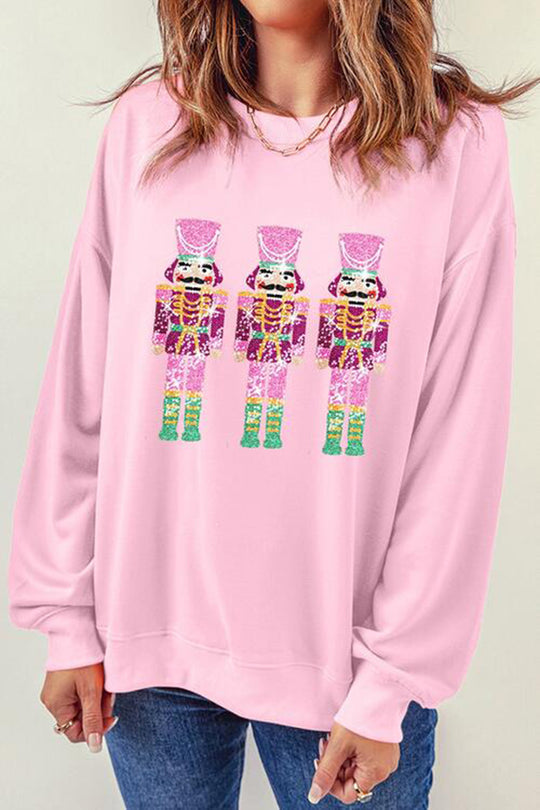 Christmas Loose Round Neck Sequined Sleeve Sweatshirt