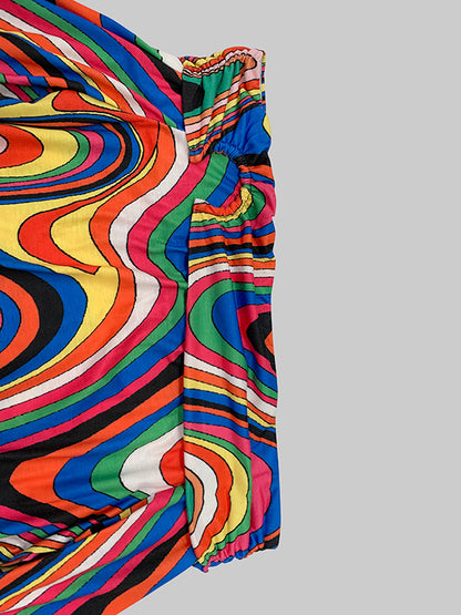 Long Sleeves Colorful Contrast Color Printed Off-the-shoulder Maxi Dresses