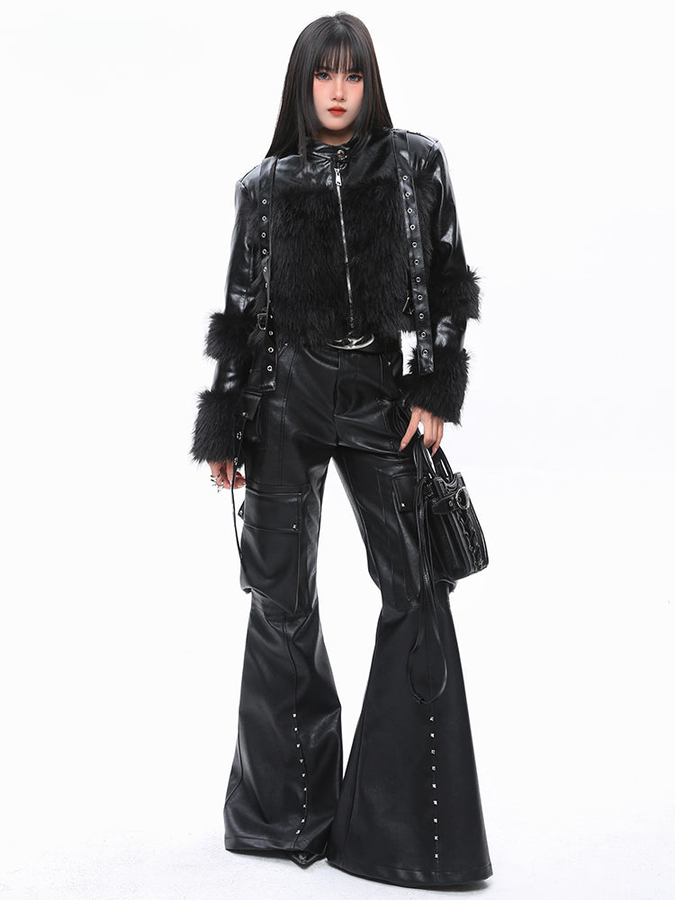 Lautaro Soft Black Baggy Pu Leather Cargo Pants for