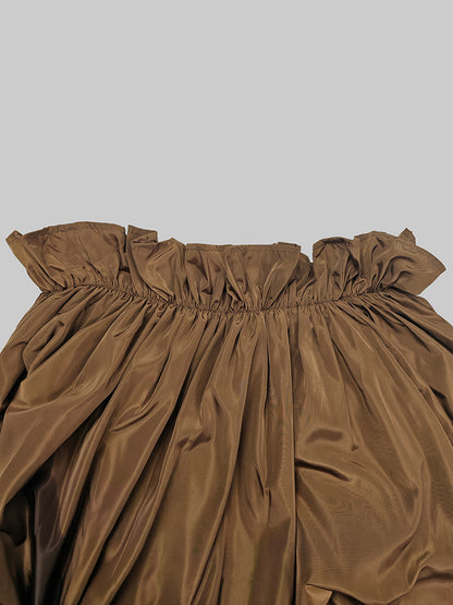 Loose Puff Sleeves Falbala Pleated Color Off-the-shoulder Maxi Dresses