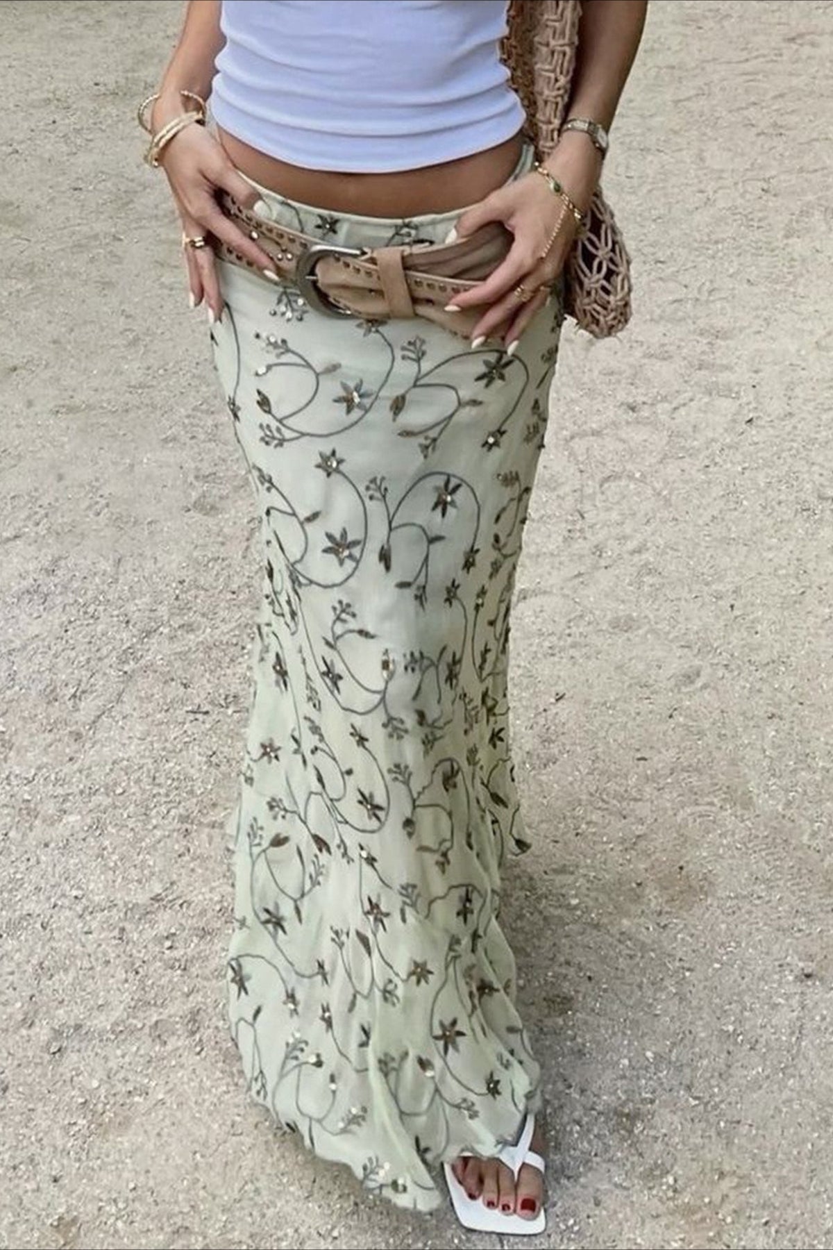 Knit Print Slim Midi Skirt