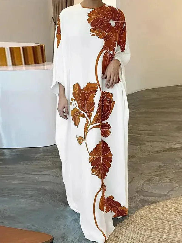 Batwing Sleeves Loose Printed Round-neck Evening Dresses Maxi Dresses