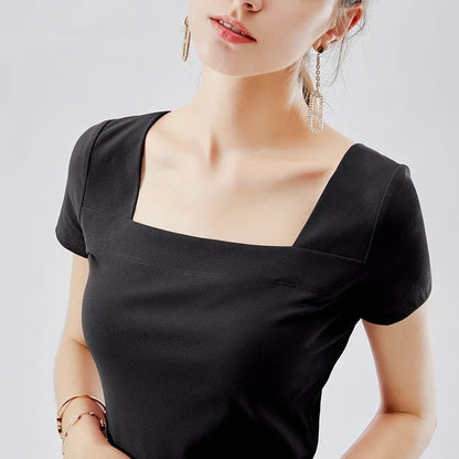 Spring Summer Style Cotton Blouses Shirts Lady Short Sleeve Square Collar Loose Blouses ’s Tops Df3492