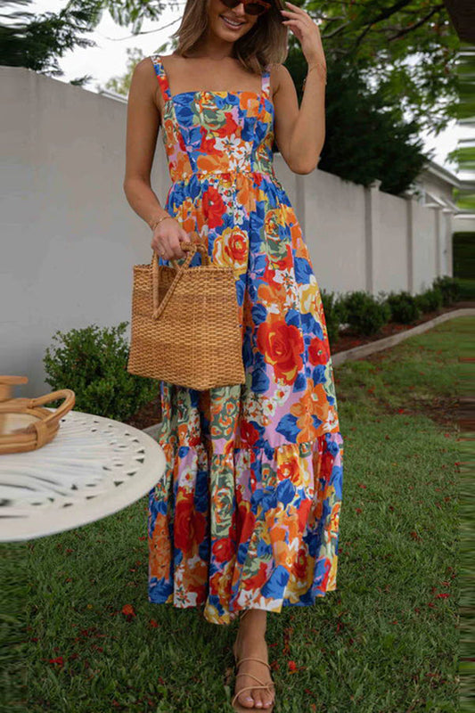 Style Lover Square Neck Adjustable Straps Maxi Dress
