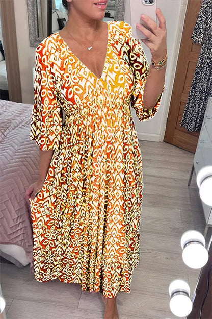 Fairytale Song Print Stretch Frill Sleeve Loose Maxi Dress