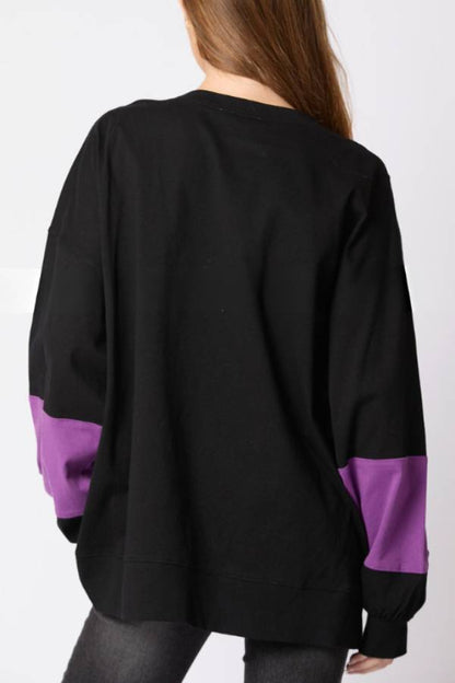 Halloween Letter Sequined Colorblock Sweatshirt Top