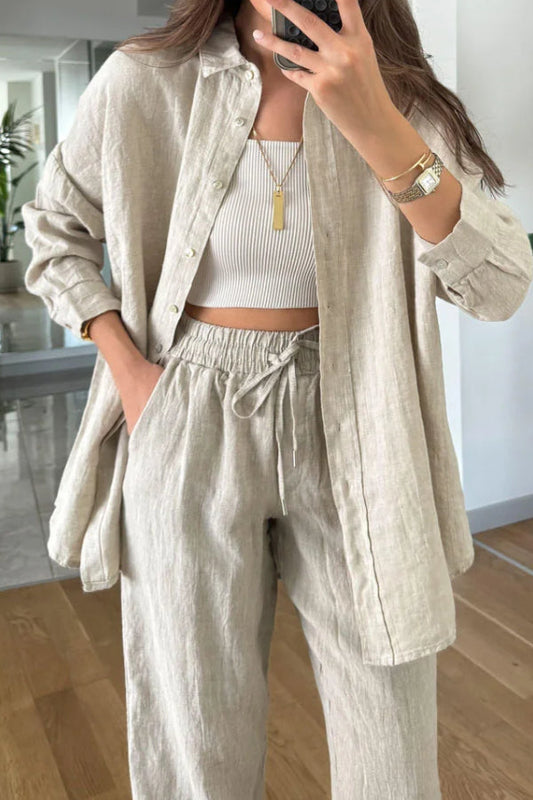 Cotton Linen Shirt \u0026 Cropped Pants Two-piece Set
