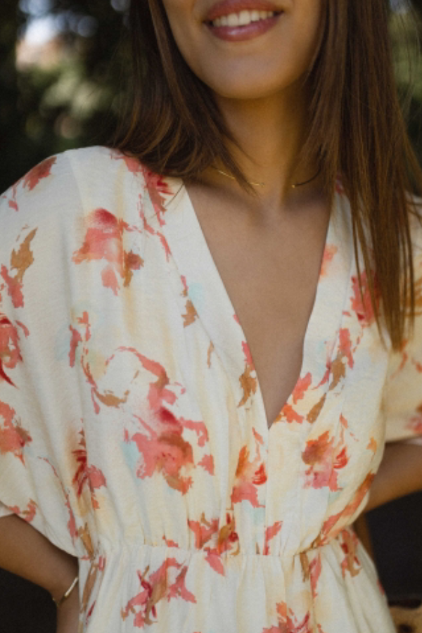 V-neck Loose Printed Long Dress
