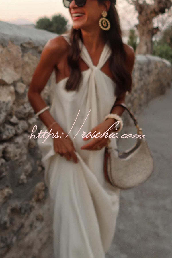 Sea Angel Linen Blend Textured Fabric Halter Vacation Maxi Dress