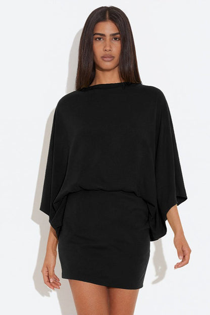Back Deep V Cowl Neck Loose Mini Dress