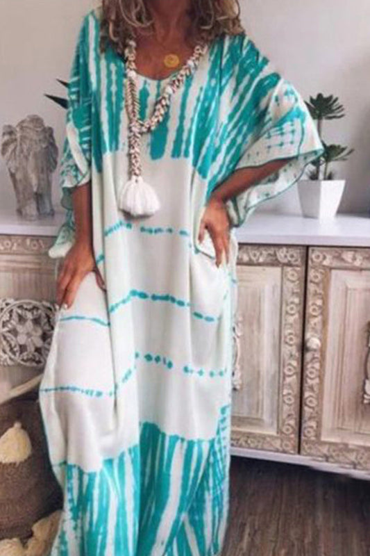 Loose Round Neck Printed Maxi Dress