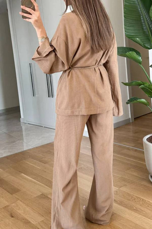 Color Lappel Top \u0026 Pants Two-piece Set