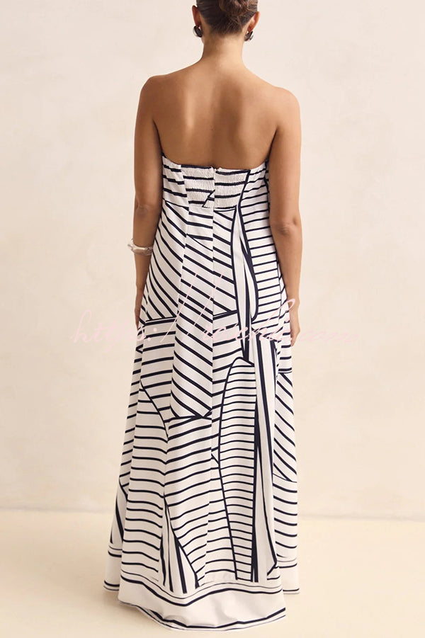 Unique Print Tube Top Back Zipper Loose Maxi Dress