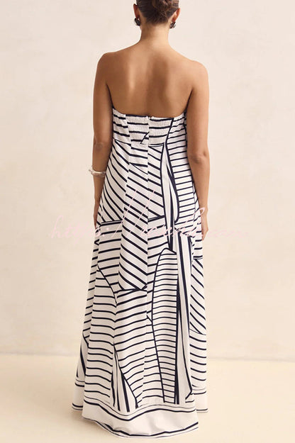 Unique Print Tube Top Back Zipper Loose Maxi Dress