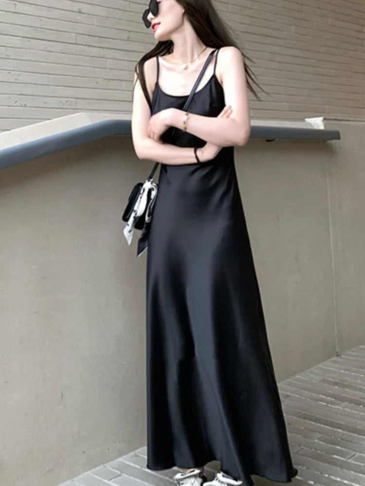 Bodycon Satin Spaghetti Strap Midi Dress Evening Party Dresses Summer New Holiday Style Prom Robe Vestido Mujer