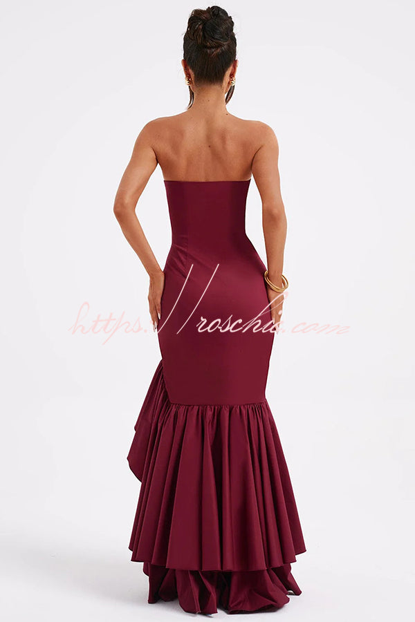 Off-shoulder Slim Fit Irregular Hem Maxi Dress