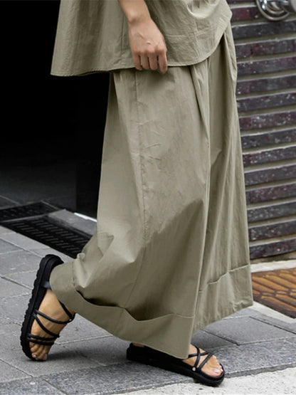 Elastic Organic Wide-leg Waist Khaki Pants