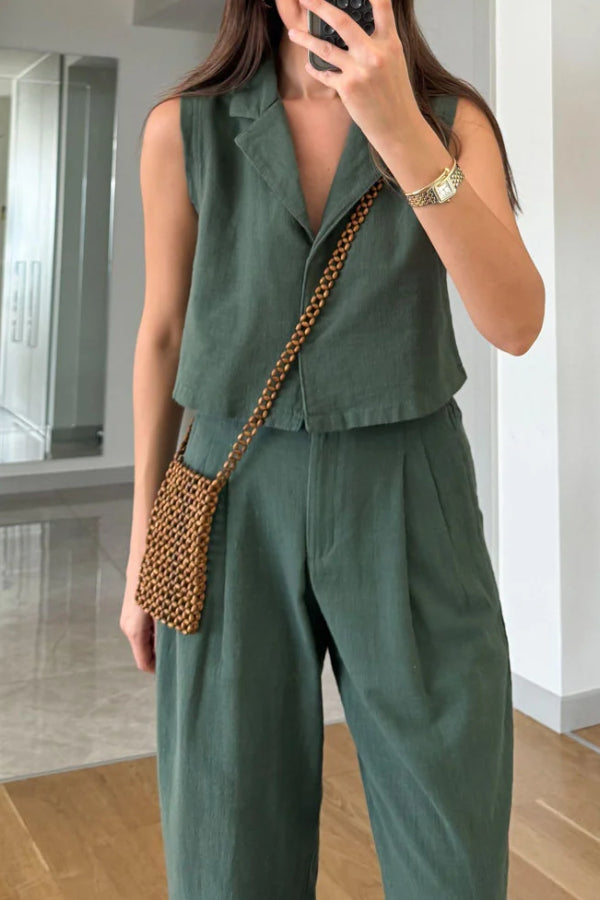 Lapel Vest \u0026 Pants Cotton Linen Two-piece Set