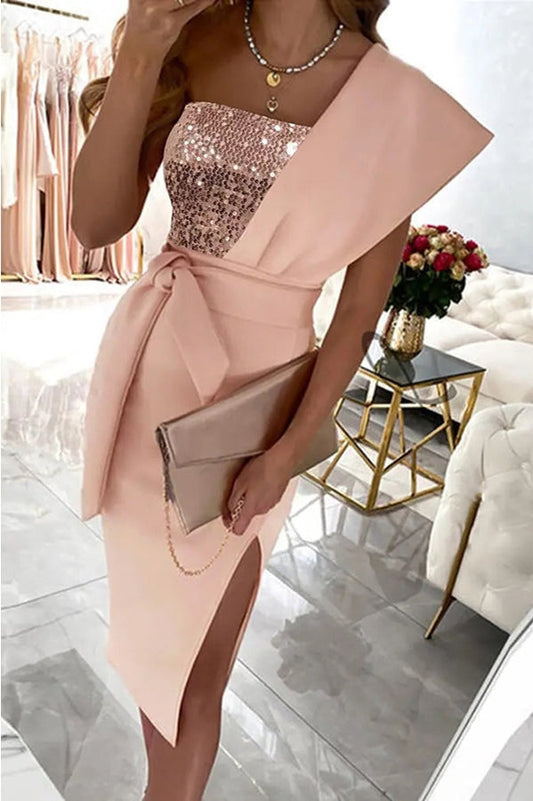 Day Sequins Patch One Shoulder Midi Dress
