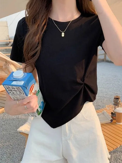 Y2k Irregular T-shirt Summer Skinny T Shirt Femme Short Sleeve Korean Kpop Slim O-neck Tshirt Woman Clothes Top