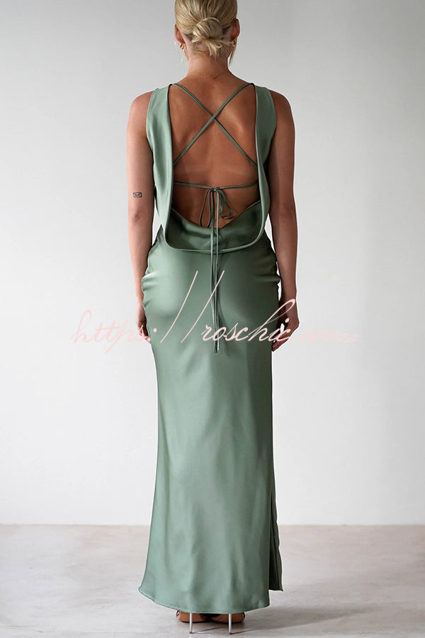 Color Backless Lace-up Slim Maxi Dress