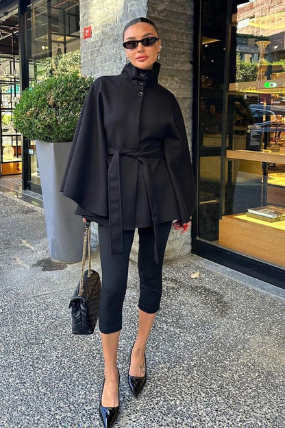Stand Collar Belted High-quality Coat