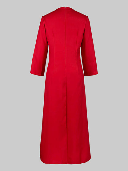 Loose Three-quarter Sleeves Contrast Color Flower Print Round-neck Midi Dresses