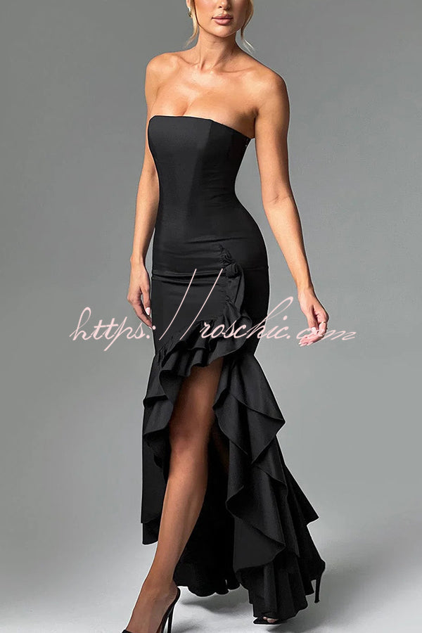 Off-shoulder Slim Fit Irregular Hem Maxi Dress