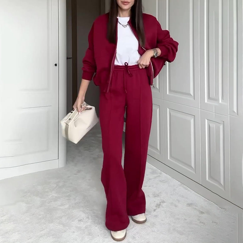 Zip Up Jacket Hooded Two-piece Set