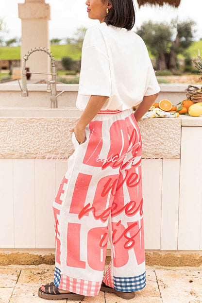 Unique Printed Elastic Waist Pocket Vacation Wide Leg Pants