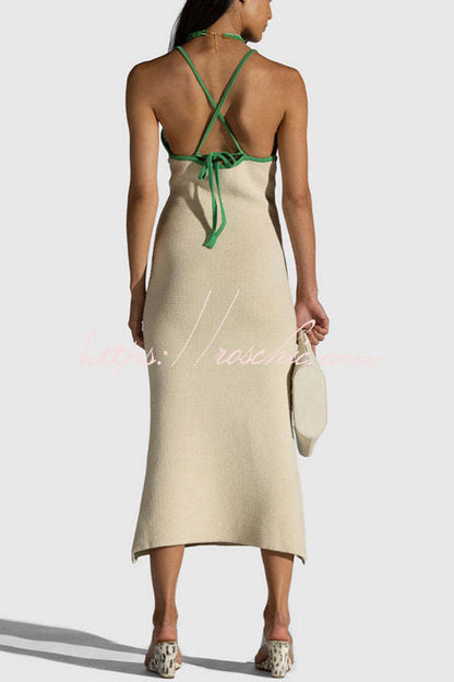 Midsummer Knit Pattern Mermaid Hem Halterneck Stretch Midi Dress
