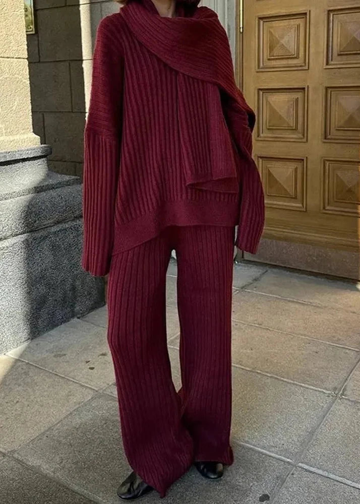 V-neck Sweater and Wide-leg Trousers Set