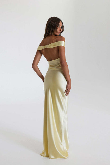 Satin Mermaid Off Shoulder Maxi Dress
