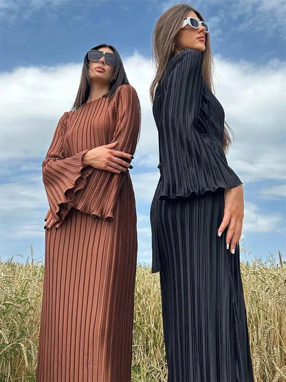 Ruffled Lace Up Maxi Dresses for Ribbed High Waist Long Dress ’s Bandage Femme Dress Autumn