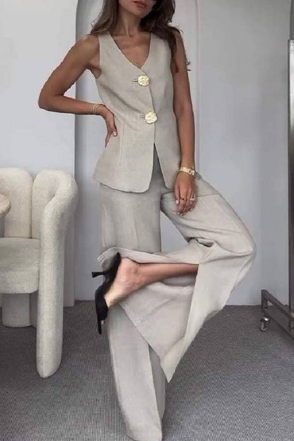 Color Sleeveless Vest \u0026 Suit Pants Two-piece Set