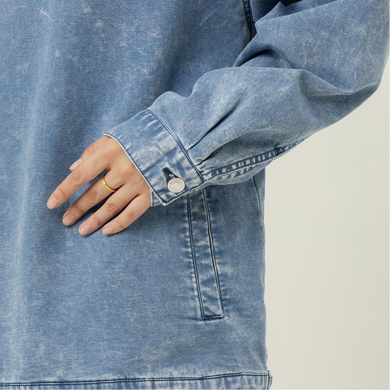 Denim Hooded Sweatshirt With