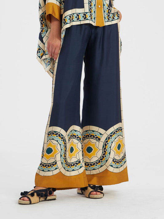 Unique Retro Print Loose Wide-leg Pants