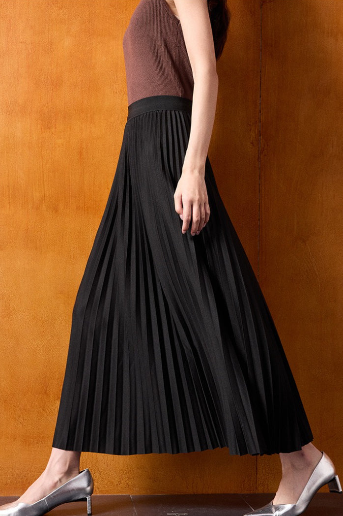 High-waist Knit Pleated Midi Skirt