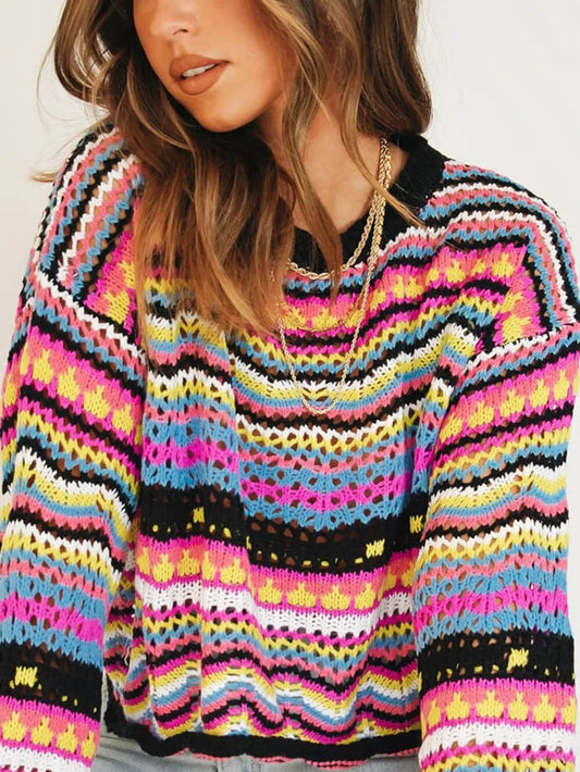 Mid-color Crew Neck Striped Sweater