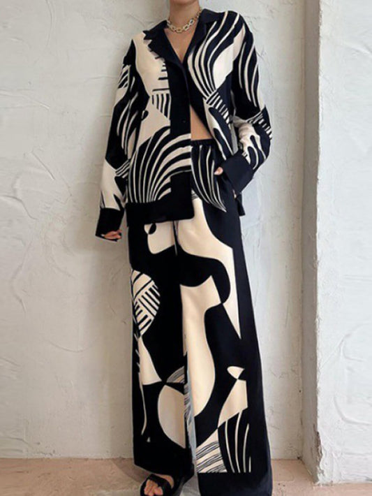 Graffiti Print Loose Wide Leg Pants Set