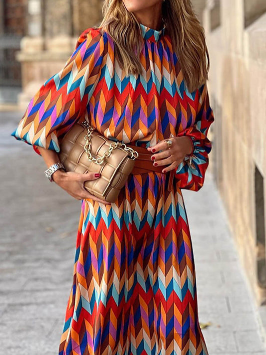 Stand Collar Midi Length Dress
